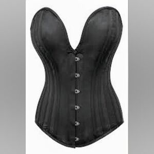 Black Satin Overbust Corset with Plunge Neckline